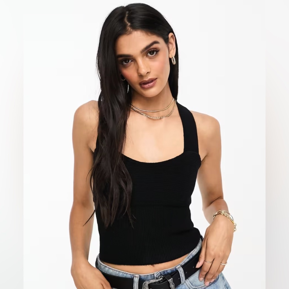 Abercrombie & Fitch Knitted Crossed Back Black Top Sz L